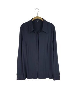 Luxeire Classic Long Sleeve Button Up Shirt Black Made in NY Womens XXL